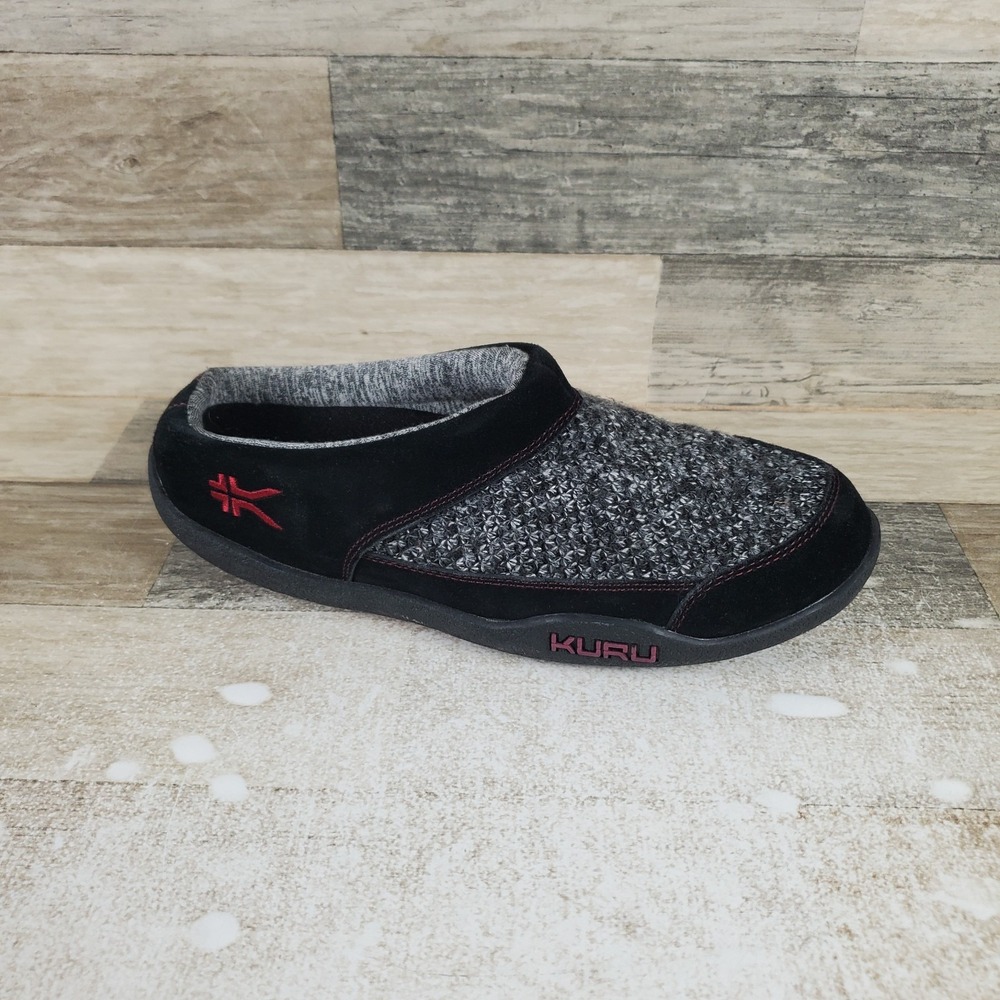 KURU Draft Womens Slipper Sz 9.5 M Gray Jet Black Red Ruby Slip On Round Toe